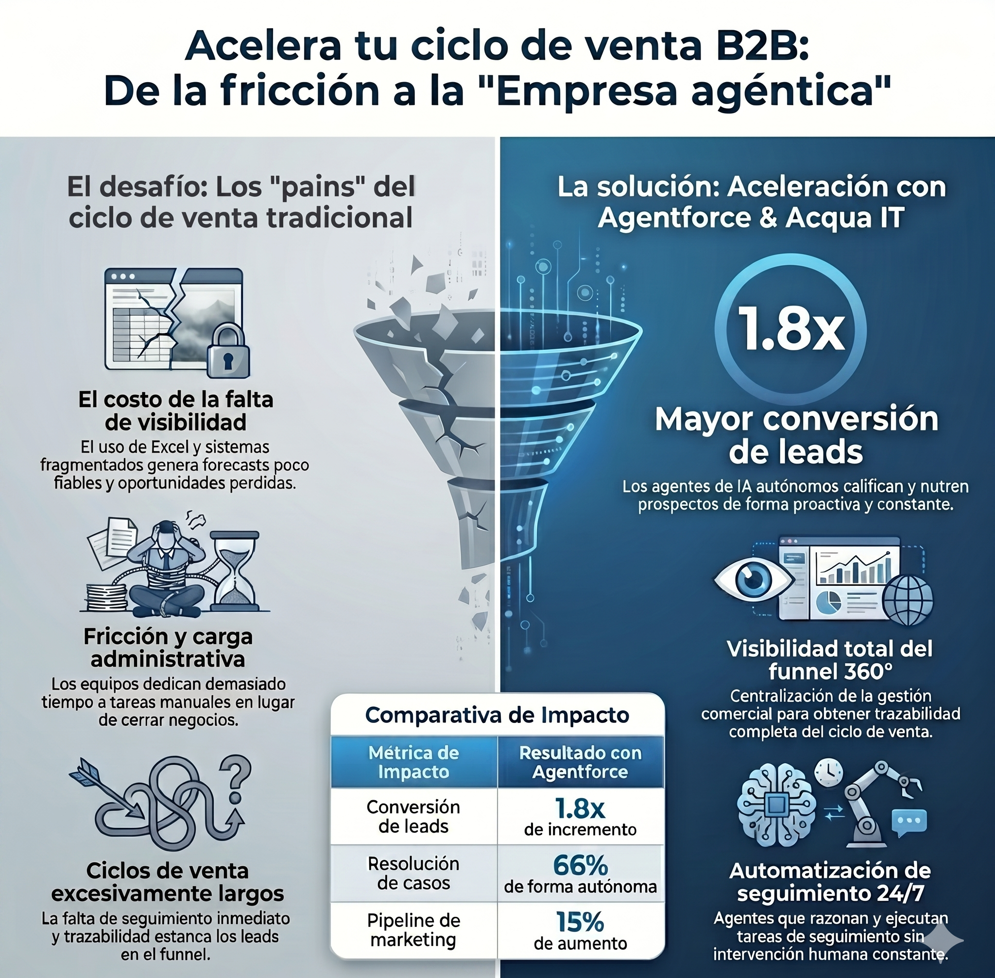 Cuadro con métricas de aceleración del ciclo de ventas B2B y mejora de la eficiencia comercial